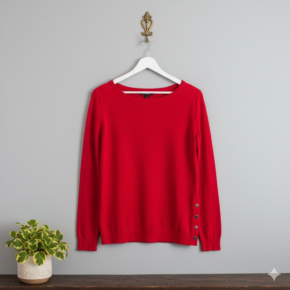 Ann Taylor Womens Red Sweater Side Button Detail Size Large